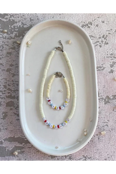 Beyaz Friends Fimo Kolye Bileklik Renkli Kadın Kolye Pytkfmklyblk25 - Resim 5