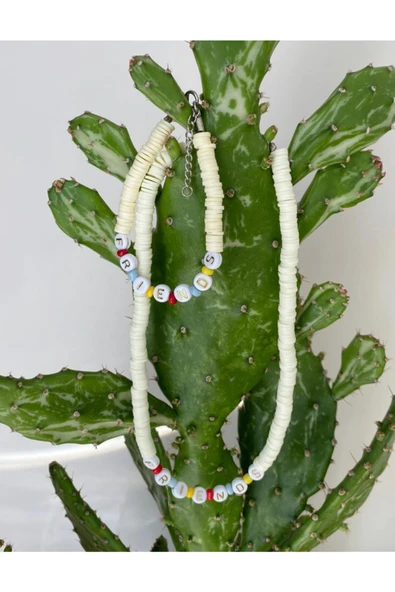 Beyaz Friends Fimo Kolye Bileklik Renkli Kadın Kolye Pytkfmklyblk25 - Resim 6