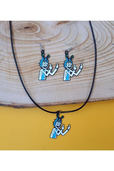 Rick Kolye Küpe Renkli Unisex Metal Kolye Küpe Seti PYTKKLKP300 ürün görseli