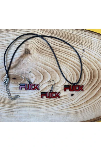 F*ck Kolye Küpe Renkli Unisex Metal Kolye Küpe Seti Pytkklkp174 - Resim 2