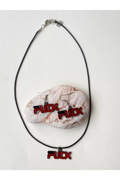 f*ck Yazılı Set Unisex Metal Kolye Küpe Set PYTKKLKP203 ürün görseli