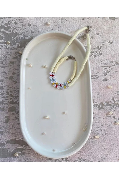 Beyaz Friends Fimo Kolye Bileklik Renkli Kadın Kolye Pytkfmklyblk25 - Resim 2