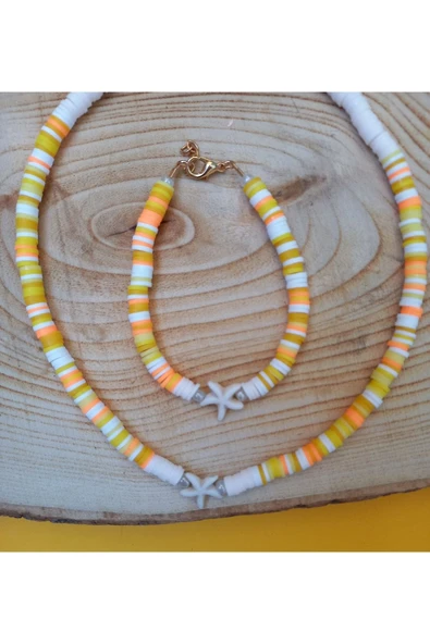 Sarı Deniz Yıldızı Fimo Kolye Bileklik Set Kolye Pytkfmklyblk32 ürün görseli