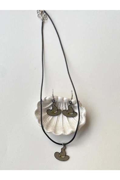 HP Seçmen Şapka Set Unisex Metal Kolye Küpe Set PYTKKLKP206 - Resim 4