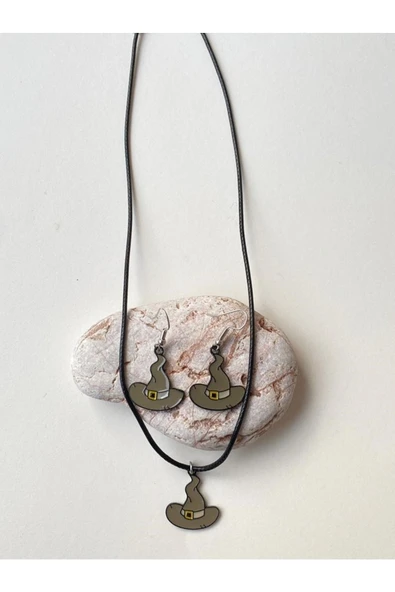 HP Seçmen Şapka Set Unisex Metal Kolye Küpe Set PYTKKLKP206 - Resim 3