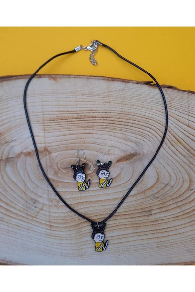 Rick Kolye Küpe Renkli Unisex Metal Kolye Küpe Seti PYTKKLKP301 - Resim 2