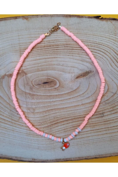 Pembe Balık Boncuk Fimo Kolye Renkli Kadın Kolye Pytkfımoklye0104 ürün görseli