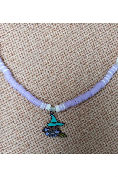 Yeşil Mor Kedi Boncuk Fimo Kolye Renkli Kadın Kolye Pytkfımoklye0127 - Resim 2