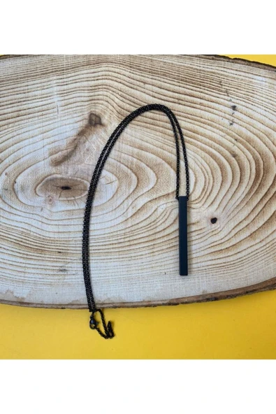 Çubuk Siyah Renk Unisex Cerrahi Çelik Kolye Pytkkt0058 - Resim 2