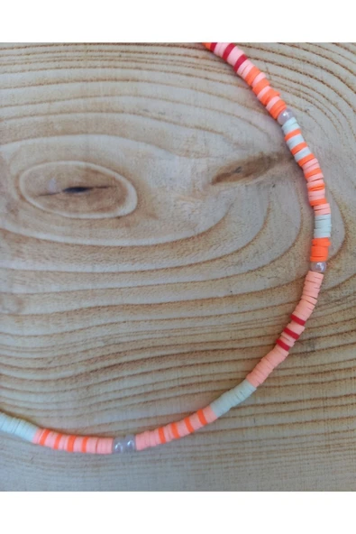 Pembe Beyaz Boncuk Fimo Kolye Renkli Kadın Kolye Pytkfımoklye0116 - Resim 2