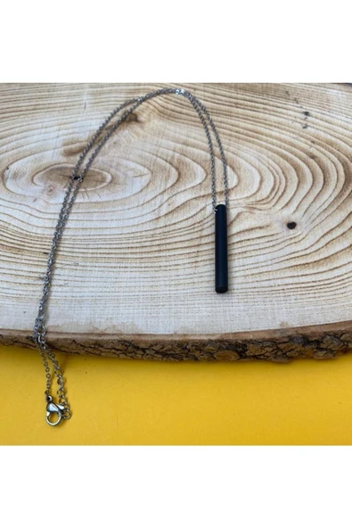 Çubuk Siyah Renk Unisex Cerrahi Çelik Kolye Pytkkt0060 - 3