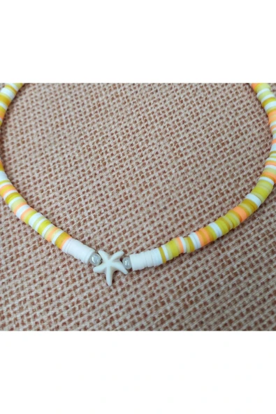 Sarı Deniz Yıldızı Boncuk Fimo Kolye Renkli Kadın Kolye Pytkfımoklye0124 - 3