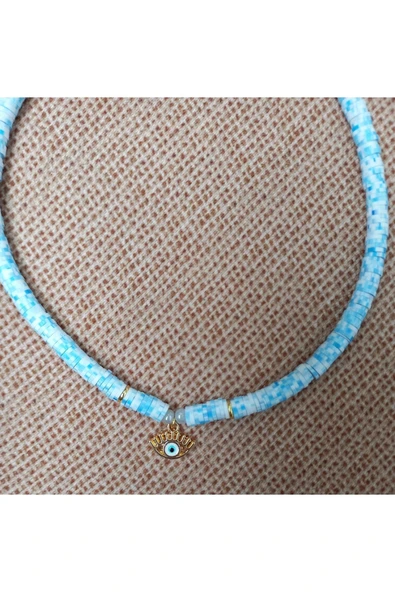 Mavi Ra'nın Gözü Boncuk Fimo Kolye Renkli Kadın Kolye Pytkfımoklye0133 - Resim 2