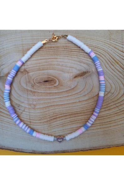 Ra'nın Gözü Mor Pembe Boncuk Fimo Kolye Renkli Kadın Kolye Pytkfımoklye0108 - Resim 2