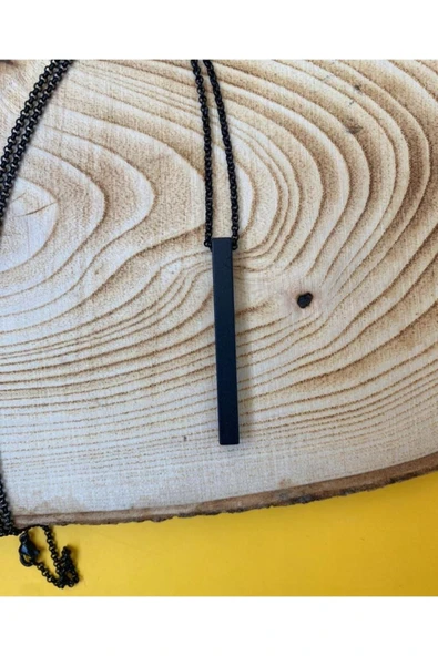 Çubuk Siyah Renk Unisex Cerrahi Çelik Kolye Pytkkt0058 - Resim 3