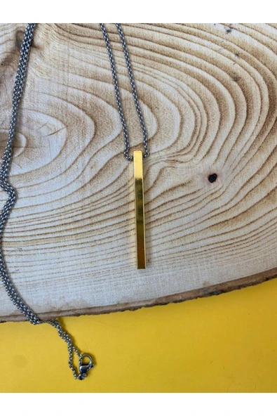 Çubuk Gold Altın Sarısı Unisex Cerrahi Çelik Kolye Pytkkt0062 - 3