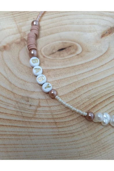 Baby Kahverengi Boncuk Fimo Kolye Renkli Kadın Kolye Pytkfımoklye0140 - Resim 2