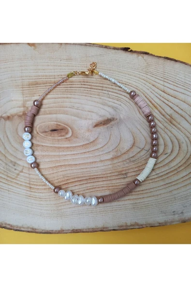 Baby Kahverengi Boncuk Fimo Kolye Renkli Kadın Kolye Pytkfımoklye0140 ürün görseli