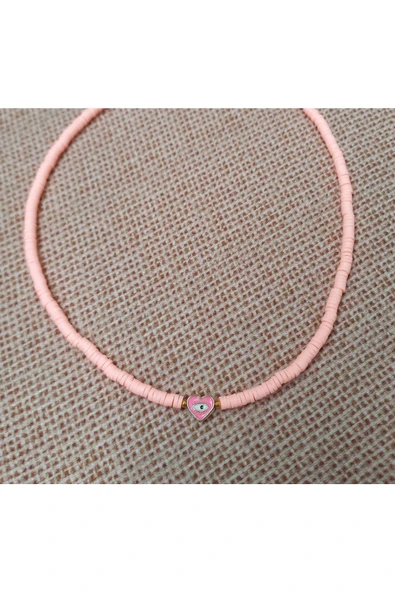 Pembe Kalp Boncuk Fimo Kolye Renkli Kadın Kolye Pytkfımoklye0126 - 2