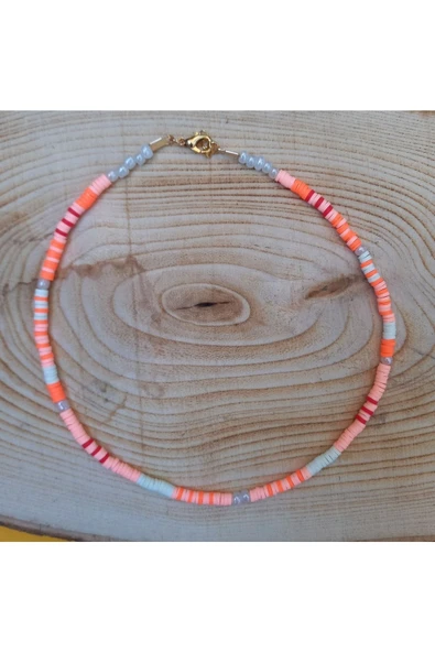 Pembe Beyaz Boncuk Fimo Kolye Renkli Kadın Kolye Pytkfımoklye0116 ürün görseli