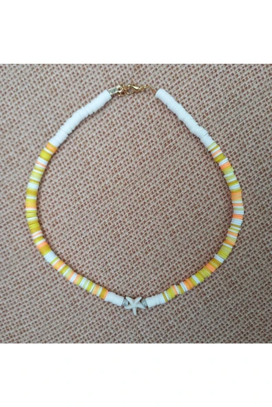 Sarı Deniz Yıldızı Boncuk Fimo Kolye Renkli Kadın Kolye Pytkfımoklye0124