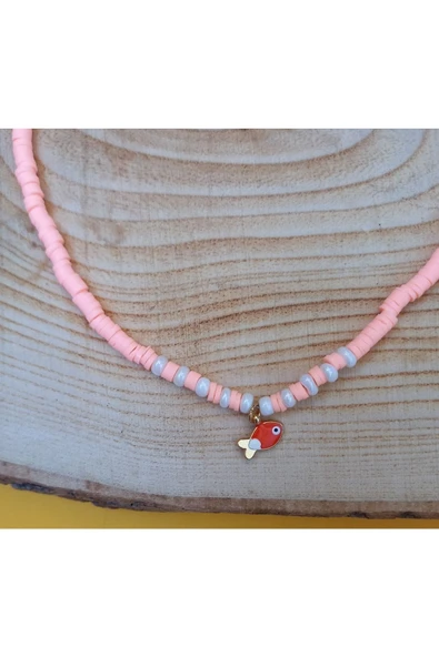 Pembe Balık Boncuk Fimo Kolye Renkli Kadın Kolye Pytkfımoklye0104 - Resim 3