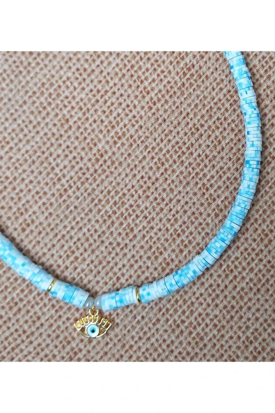 Mavi Ra'nın Gözü Boncuk Fimo Kolye Renkli Kadın Kolye Pytkfımoklye0133 - Resim 3