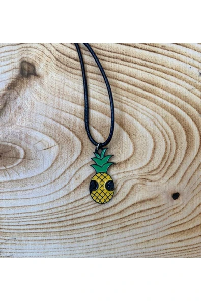 Meyve Gözlüklü Ananas Kolye Unisex Suni Deri Ipli Kolye Pytkkolye172 - Resim 2