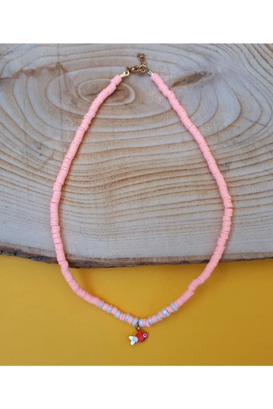 Pembe Balık Boncuk Fimo Kolye Renkli Kadın Kolye Pytkfımoklye0104 - Resim 2