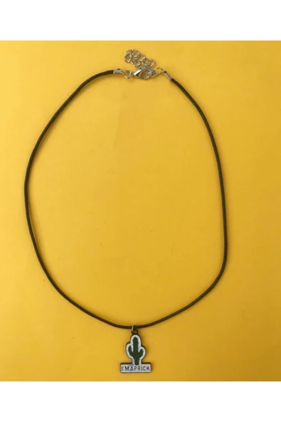 Kaktüs Bitki Kolye Suni Deri Ipli Renkli Unisex Metal Kolye Pytkk0lye00131 - Resim 2