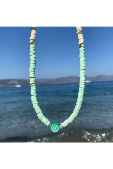 Turkuaz Mavi Kemik Renkli Limon Fimo Kolye Pytkfımo0014 ürün görseli