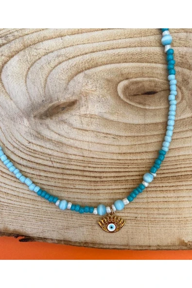 Mavi Beyaz Ra'nın Gözü Boncuk Kolye Renkli Kadın Kolye Pytkfımoklye104 - Resim 5