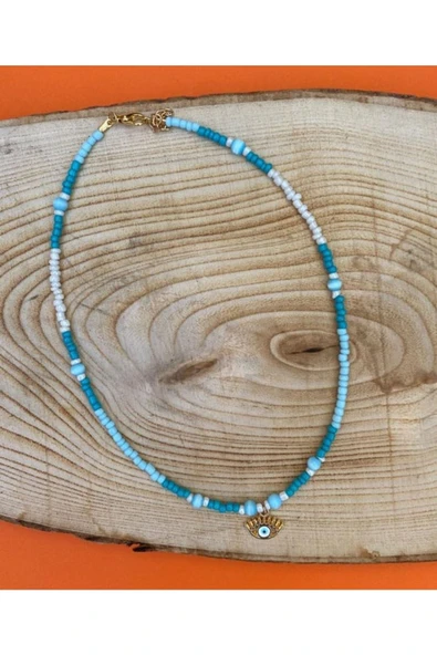 Mavi Beyaz Ra'nın Gözü Boncuk Kolye Renkli Kadın Kolye Pytkfımoklye104 - Resim 4