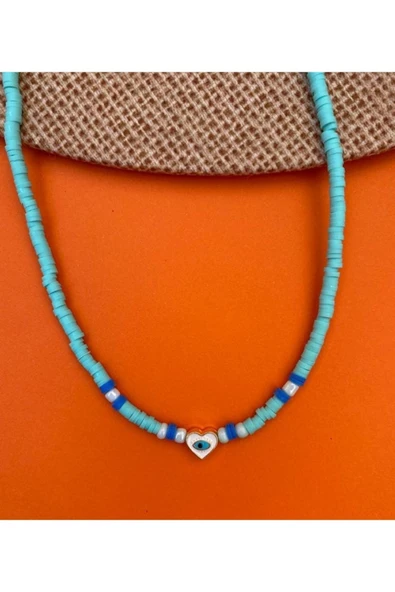 Mavi Ra'nın Gözü Boncuk Fimo Kolye Renkli Kadın Kolye - Resim 2