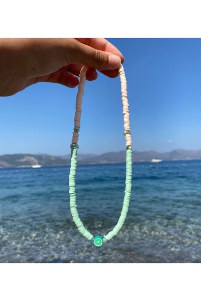 Turkuaz Mavi Kemik Renkli Limon Fimo Kolye Pytkfımo0014 - Resim 2