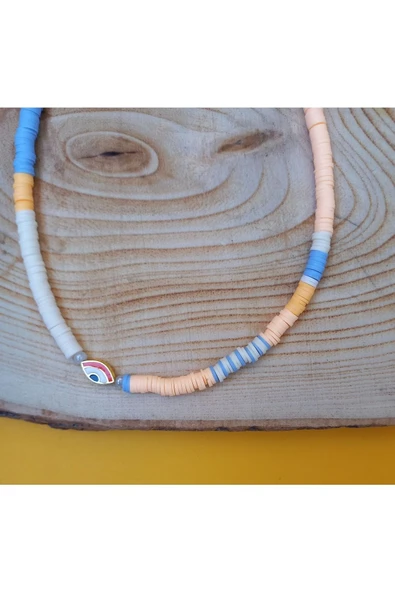 Ra'nın Gözü Mavi Pembe Boncuk Fimo Kolye Renkli Kadın Kolye Pytkfımoklye0109 ürün görseli