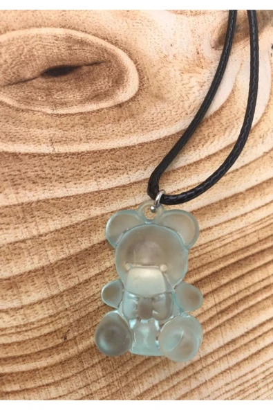 Ayıcık Kolye Hayvan Renkli Unisex Suni Deri Ipli Kolye Pytkkolye118 - Resim 2