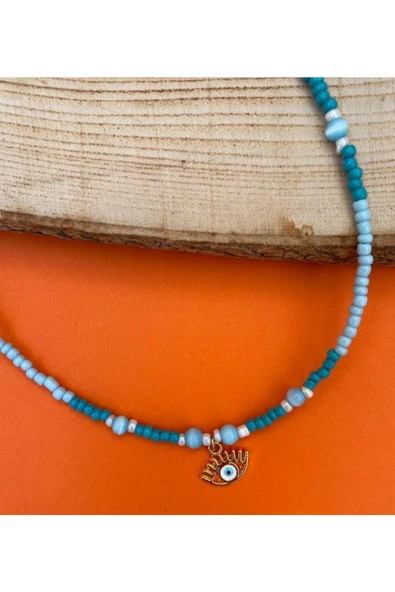 Mavi Beyaz Ra'nın Gözü Boncuk Kolye Renkli Kadın Kolye Pytkfımoklye104 - Resim 2