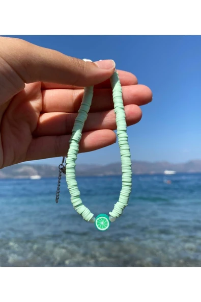 Turkuaz Mavi Kemik Renkli Limon Fimo Kolye Pytkfımo0014 - Resim 3