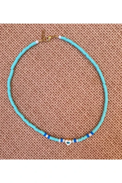 Mavi Ra'nın Gözü Boncuk Fimo Kolye Renkli Kadın Kolye - Resim 3