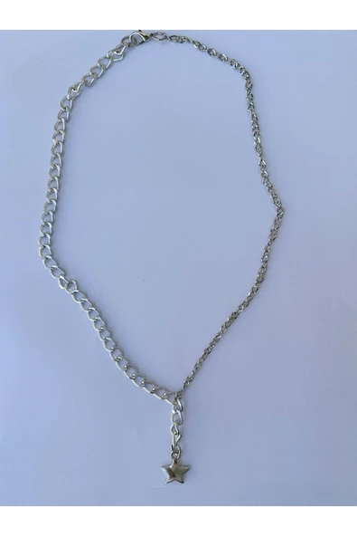 Yıldız Gümüş Rengi Zincir Kolye Unisex Zincir Kolye PYTKZNCKLY245 - Resim 4