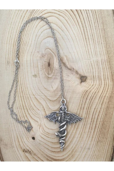 Kurukafa Skull Kanat Yılan Zincir Kolye PYTKZNKLY272 - Resim 2