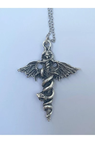 Kurukafa Skull Kanat Yılan Zincir Kolye PYTKZNKLY272 - Resim 3