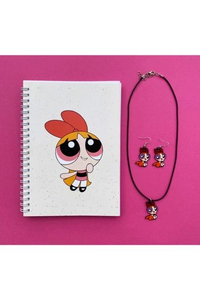 Powerpuff Girls Blossom Defter Kolye Küpe Seti Pytkdfkyp52