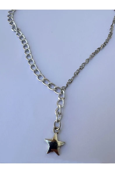 Yıldız Gümüş Rengi Zincir Kolye Unisex Zincir Kolye PYTKZNCKLY245 - Resim 5