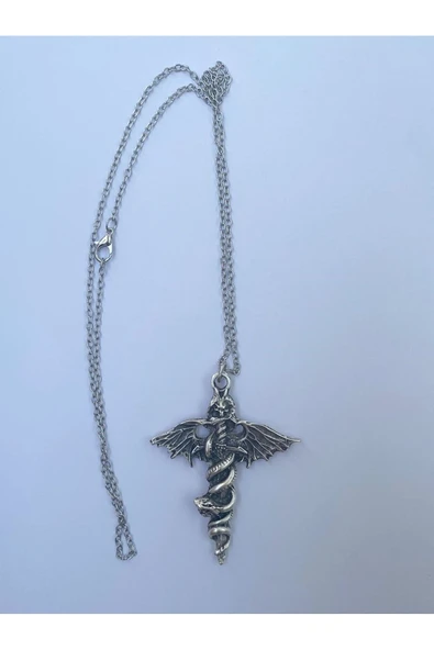 Kurukafa Skull Kanat Yılan Zincir Kolye PYTKZNKLY272 - Resim 4