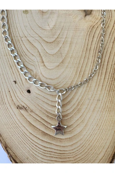 Yıldız Gümüş Rengi Zincir Kolye Unisex Zincir Kolye PYTKZNCKLY245 - Resim 3