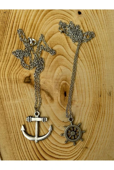 Çapa Dümen Gemi BFF 2li Zincir Kolye PYTKZNKLY171 - Resim 2