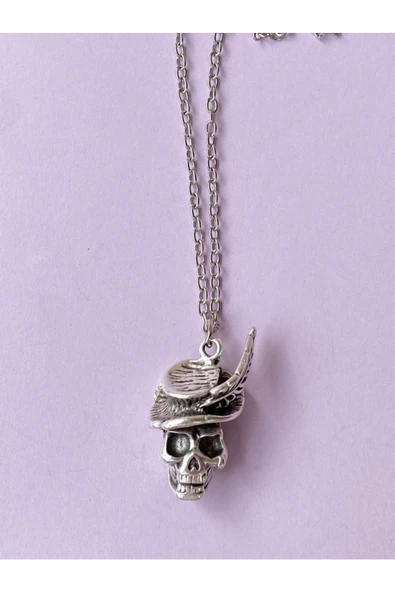 Kurukafa Skull Şapka Tüy Zincir Kolye PYTKZNKLY69 - Resim 4