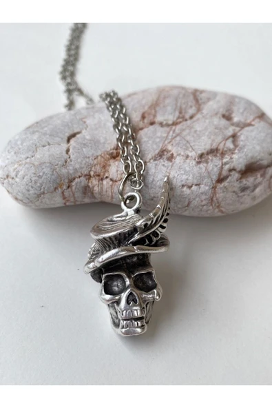 Kurukafa Skull Şapka Tüy Zincir Kolye PYTKZNKLY69